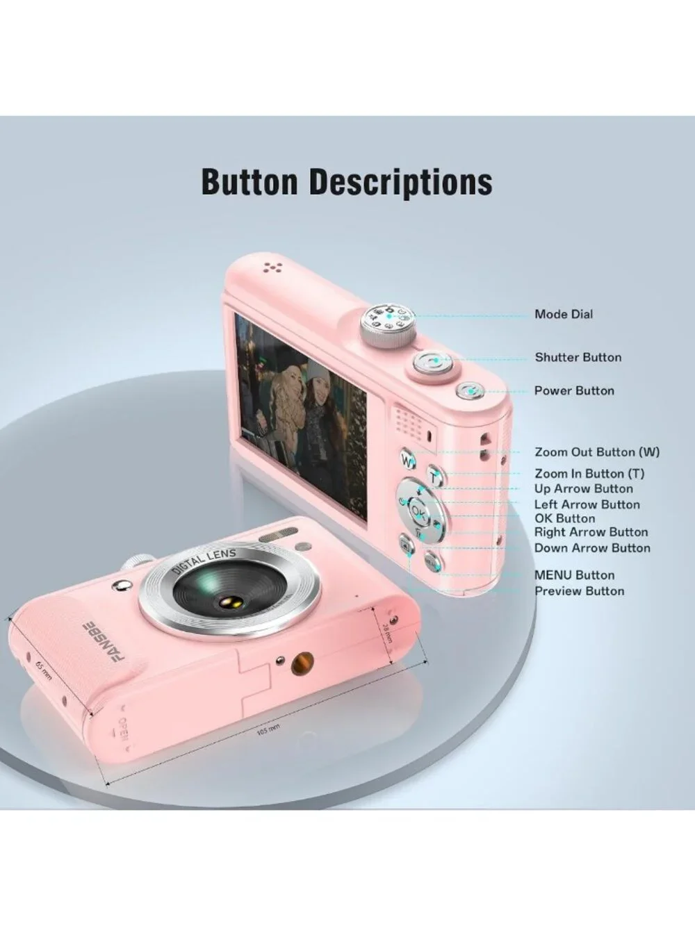 4K Vlogging Camera, 64MP Point & Shoot, 18X Zoom, Anti-Shake, Compact, Blush